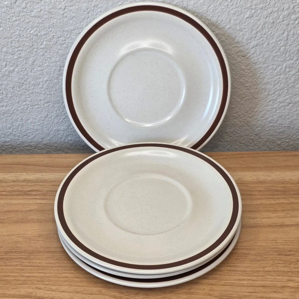 4 Vintage Woodhaven Collection Sandusky Saucers Stoneware Brown Band Japan